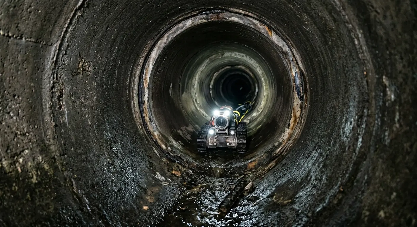 Robotic sewer camera inspecting pipe interior for Sewer Line Cleaning in Elma